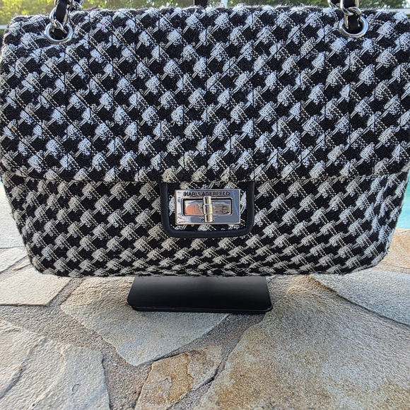 Karl Lagerfeld Tweed Houndstooth Shoulder/Crossbody Bag - Picture 3 of 14